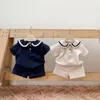 Kleding Sets 2023 Zomer Baby Korte Mouw Kleding Peuter Meisje Navy Kraag T-shirt Shorts Set Katoen Kid Outfits jongen 2 Stuks Pak