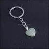 Key Rings Rose Pink Tiger Eye Heart Charm Natural Stone Chains Crystal Quartz Keyring Gifts Women Men Keychains Jewelry Drop Delivery Dhlic
