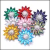 Charms Sier Color Snap Button Women Sunflower Jewelry Findings Crystal Rhinestone 18mm Metal Snaps Knappar Diy Armband Tyg Jewell Dhkba