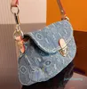 Tasarımcı Kadınlar Mini Güzel Denim Omuz Çantası Fransa Lüks Marka L Monogramlar Çiçekler Baskılı Tuval Koltuklu 1234 Lady Double Straps Crossbody Hobo Çanta