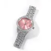 Наручные часы THE BLING KING Женские часы Baby Pink Dial Iced Out Кварцевые часы Роскошные водонепроницаемые наручные часы Малый размер для женщин 230215