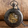 Pocket Watches PA010 Village Black Skeleton Hollow Mechanical Watch Hand Winding For Men Or Women