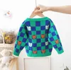 B122 Çocuk Tasarımcı Giysileri Ekose Ayı Hardigan erkek bebek kız Sweaters v-yakalı örgü jumper çocuk ceket