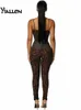 Dames Jumpsuits Rompertjes Yiallen Herfst Mode Luipaardprint Sexy V-hals Skinny Jumpsuits Dames Mouwloos Ruglooze Workout Vrouwelijke rompertjes Sportkleding 230215