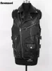 Men's Fur Faux Mauroicardi Autumn Black Motorcycle Pu Leather Vest Men Zipper Pockets Plus Size Biker Sleeveless Jacket 4xl 5xl 230216