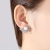 New Fashion Full Diamond Pearl Stud Earrings Jewelry European Style Women Luxury S925 Silver Micro Set Zircon Earrings Women's Wedding Party Valentine's Day Gift SPC