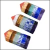 Stone 22X49Mm 7 Chakra Reiki Art Craft Natural Crystal Hexagon Prism Polishing Quartz Yoga Energy Bead Healing Decoration Drop Deliv Dh4K6