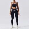 Chándales para mujer Conjunto de ropa de yoga Leggings de cintura alta y top Chándal sin costuras Trajes de entrenamiento físico Ropa deportiva de gimnasio Conjunto de dos piezas 230215