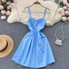 Casual Kleider Sexy Backless Spaghetti Strap Frauen Kleid Koreanischen Stil Solide A-Line Mini Sommer Mode Mädchen Ärmelloses Kleid