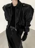 Men's Fur Faux Mauroicardi Spring Autumn Cool Handsome Short Oversized Black Pu Leather Jacket Men with Shoulder Pads Long Sleeve Zipper 2023 230216