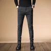 Calças masculinas Men xadrez 2023 Vestido de negócios de verão Slim Fit Skinny Troushers Apuração masculina Casual Stretch vintage Black Work Pantsmen's Boun22