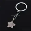 Key Rings Star Shape Natural Stone Keychains Sier Color Healing Amethyst Pink Crystal Car Decor Keyholder For Women Men Drop Deliver Dhrwf