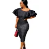 Casual Dresses 2023 African Style Cold-Shoulder Elegant Ol Lace Stitching High Waist Dress Slimming Evening