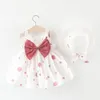 Abiti da ragazza 2023 Moda Estate Vestiti nati 1-3T Anni Dot Bow Print Dress Infant Sweet Flowers Neonate Princess