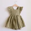 Girl Dresses 4 Colors Baby Girls Princess Strap Dress Sleeveless Overalls Infant Kids Cotton Linen Ruffles Criss-Cross Lace 6M-6T