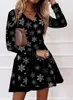 Casual Dresses Christmas Dress Women For Year Dresses2023 Winter Vestido De Mujer Snowflake Print Party Ladies Mini Plus Size