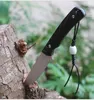 Hot M6692 Couteau droit de survie 7Cr13Mov Satin Drop Point Bade Full Tang Poignée en ébène Camping en plein air Randonnée Couteaux de chasse avec gaine en cuir