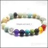 Charm Armbands Tree of Life 8mm Seven Chakras Amazon Stone P￤rlor Elastic Armband Prayed Handstr￤ngar smycken Drop Delivery Dhuae