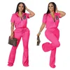 Plus Size 4XL Designer Women Sports Tracksuits Two Piece Outfits Fashion Short Sleeve Zipper Jackets Top And Flared Pants Suit