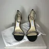 Designer sandalen vrouwen schoenen luxe shiloh 85 zwarte suède sandaal met kristallen verfraaiing open tenen stiletto hiel eu35-40 met doos