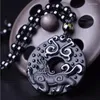 Pendant Necklaces Natural Black Obsidian Carved Car Men Women Chinese Ancient Hollow Dragon PiXiu Kylin Blessing Lucky Necklace Jewelry