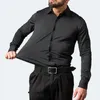 Mäns klänningskjortor långärmad elastisk affärsmänskjorta fast färg järnfri rynka resistenta sömlösa smala och andningsbara 230216