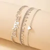 Anklets Fashion Love Heart Letter For Women Silver Color Geometry Star Adjustable Metal Party Jewelry 3pcs/set 16929