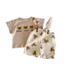 Clothing Sets 2023 Summer Bear Print Baby Short Sleeve Clothes Set Infant Overalls Suit Boy Cartoon T Shirt Girl Outfits