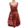 Lässige Kleider Mädchen Vintage japanischer Lolita-Hosenträger Schwarz Rot Sakura Blumendruck JSK