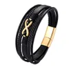 Bracelets de charme multilayer couro genuíno 8 palavras pulseira para homens aço inoxidável garra de moda de moda de moda masculina pulseira 230215