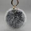 Keychains Lanyards Luxury 13cm Fluffy Real Fur Ball Pom Poms Fur Pompom High Quality Keychain Car Key Chain Metal Ring Pendant For Women F312 230215