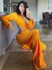 Women's Jumpsuits & Rompers Solid Crew Neck Pullover Ring Show Waist Pleated Long Jumpsuit Sexy Cut Out Loose Wide Leg Fashion StreetwearWom