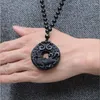 Pendant Necklaces Natural Black Obsidian Carved Car Men Women Chinese Ancient Hollow Dragon PiXiu Kylin Blessing Lucky Necklace Jewelry