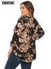 Mulheres Plus Size Camiseta GIBSIE Entalhado Pescoço Floral Estampa Casual Tops Mulheres Plus Size xxxl 4xl 5xl Boho Feminino 3/4 Manga Alta Baixa Blusa Outono Primavera 230216