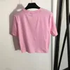 23 designers t-shirts mode t skjortor kvinnor alfabetet tryck stift tucked midja kort stil skörd ärm tees t-shirt damer klänning vit rosa svart sml