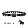 Perlenstränge 8 mm schwarze Steinperlen 12 Konstellation Paar Armband Männer Armbänder für Frauen Pseras Mascina Hombre Mann Herren Jude Se Dhjce