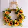 Dekorativa blommor 32-35 cm Artificial Fake Silk Sunflower Garland Door Hanging Wreath Wedding Party Home Decorations