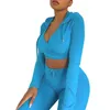 Dames tweedelige broek Kayotuas Women 2pcs Sportswear Sets Hooded kraag blauw trekkoord Korte pullover top geplooide potlood buiten atleti