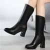 Bottes automne/hiver femmes en peluche chaud talon épais mi mode arrière fermeture éclair talons pour dames court bureau dame chaussures