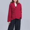 Jackets femininos Spring Autumn Autumn Women Cotton Linen Cardigan Brand confortável de plataforma macia macia de manga comprida tops de estilo chinês