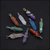 Charms Natural Stone Sier Gold Wire Wrapped Quartz Hexagonal Prism Healing Pink Crystal Pendants For Diy Earrings Necklace Jewelry D Dhkld