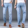 Herr jeans sulee märke topp klassisk stil män vår sommar jeans affärer casual ljus blå stretch bomull denim manliga byxor 230215