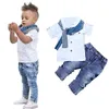 Summer Fashion Baby Boys Sets Ni para niños Jeans de bufanda de camisa 3pc Kids Clothing Boys Suit243r