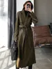 Womens Leather Faux Leather Nerazzurri Autumn long oversized leather trench coat for women long sleeve sashes Loose faux leather coats women fashion 230216