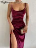 Casual Dresses Hugcitar Velvet Swing Collar Sleeveless Slip Sexy Slit Maxi Dress Fashion Evening Party Women Elegant Streetwear Y2K 230216