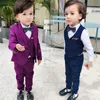 Garnitury Kids Blazer Vest Pants 3pcs Zestaw Flower Boys Wedding Suit Dzieci Formal Tuxedo Performe Dance Party Sukienka kostium 230216