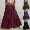 Skirts Autumn Summer Long Vintage Women's Ruffles Skirt Spring Solid Casual Loose Elastic Waist Oversize Female Bottoms