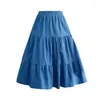 Pants 2023 Spring Summer Vintage Ruffled Pleated Jeans Skirt Women' Long High Waist Denim Skirts Black Blue