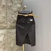 Skirts Rose Denim Skirt A-shaped Irregular Fork Stretch Belt Cotton Women