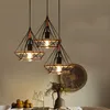 Pendant Lamps Retro Creative Rope Lamp Diamond Shape Iron Cage Ceiling Light Chandelier For Dining Room Living RoomPendant LampsPendant